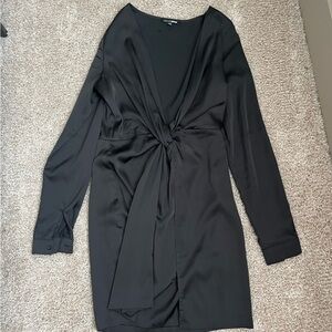 Fashion Nova Black Ruched Tie Front Dress